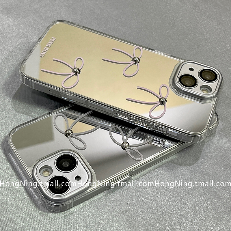 ins风镜面立体珍珠蝴蝶结适用苹果14手机壳情侣iPhone16ProMax新款13pro防摔15pro硅胶11女款12高级感全包软