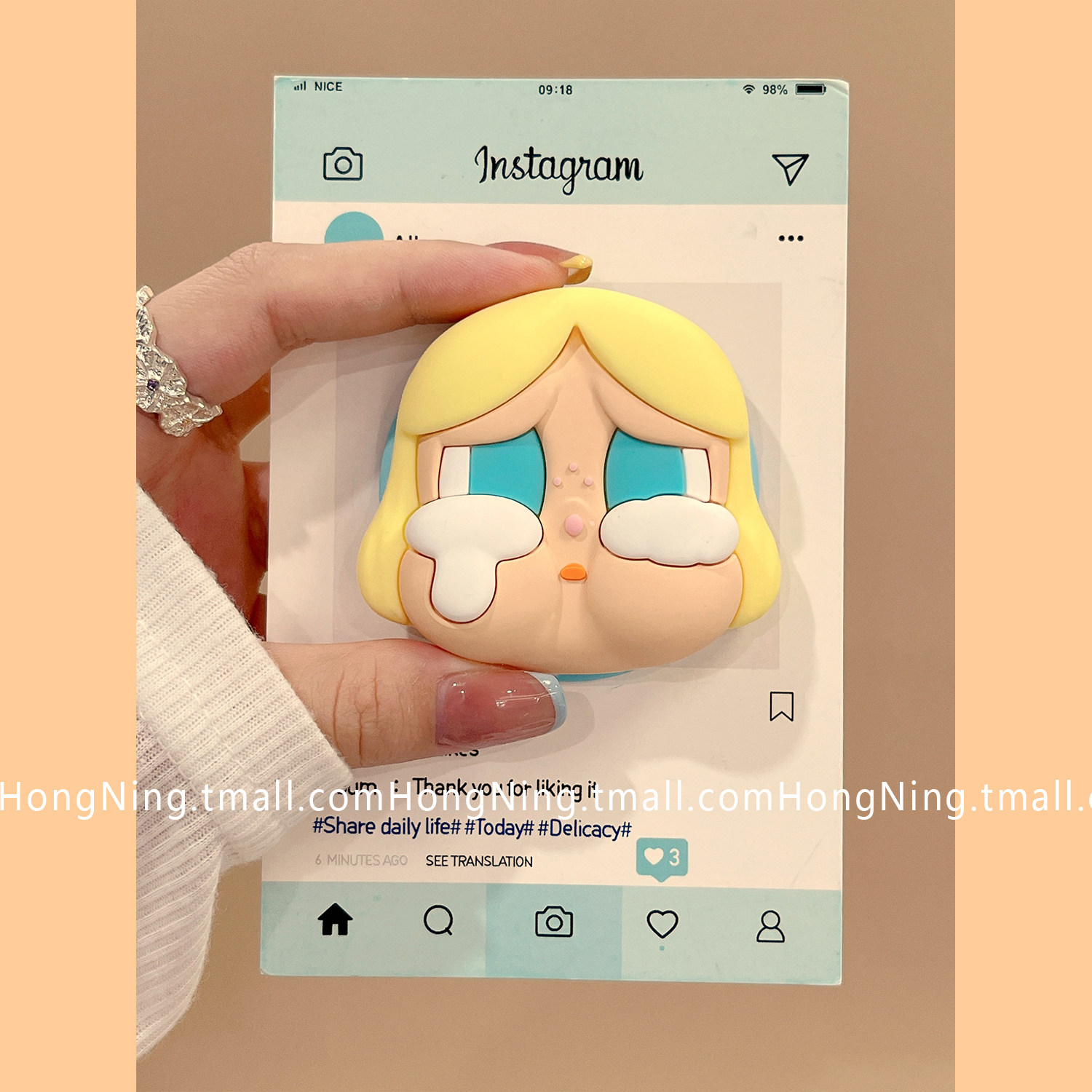 可爱立体哭娃HelloKitty头像磁吸支架适用MagSafe苹果华为背贴磁吸手机强力吸附固定桌面可伸缩气囊便携带女