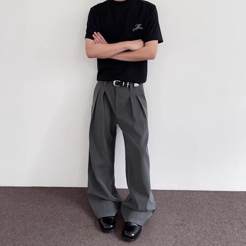 SOLITAR EASE美式立体剪裁宽松休闲裤基础通勤双褶设计感西裤子男