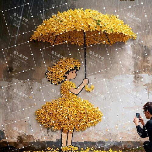网红打卡金秋小女孩仿真花墙定制