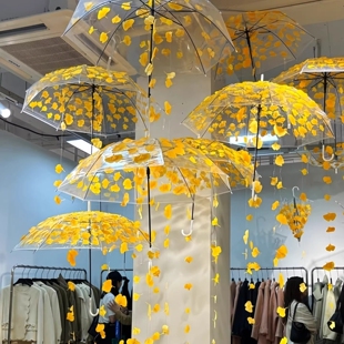 彷真银杏叶片吊饰创意秋季花伞DIY秋天店铺橱窗装饰金色场景布置