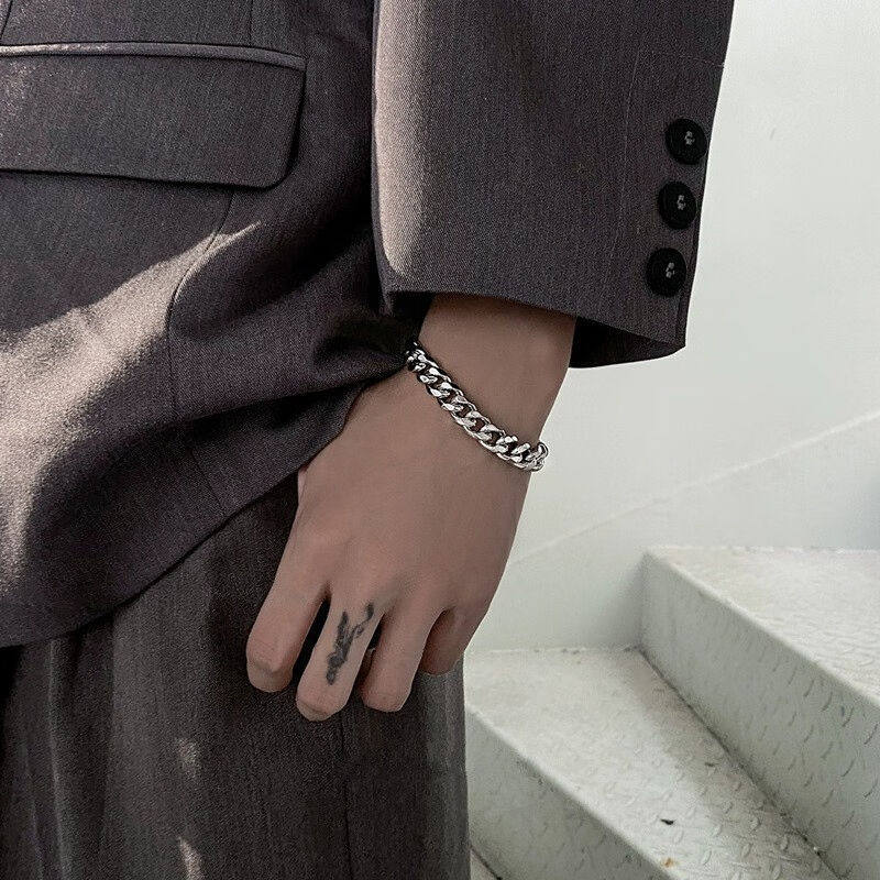 奥斯坦汀古巴潮流男手链钛钢加宽七夕健身百搭配饰hiphop情人节礼