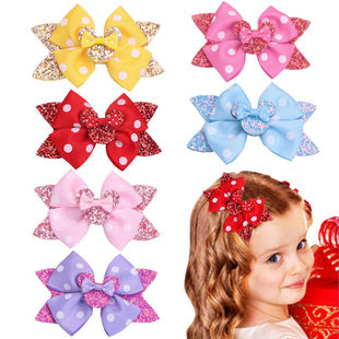 欧美米老鼠波点蝴蝶结甜美可爱儿童女发夹闪粉格丽特顶夹发饰