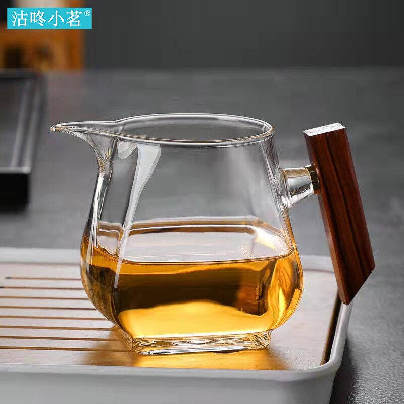 日式玻璃公道杯高颜值贝彩菩提分茶器木柄加厚耐热玻璃公