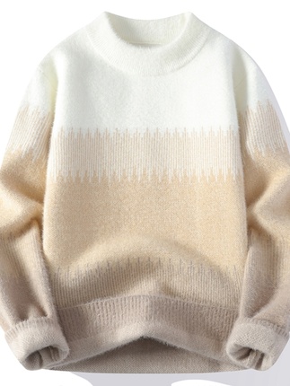 Men's Sweater for Autumn and Winter, Youth Knitwear, Base Layer Shirt, High School Student Faux Mink Velvet Thickened Warm Clothing, Trendy