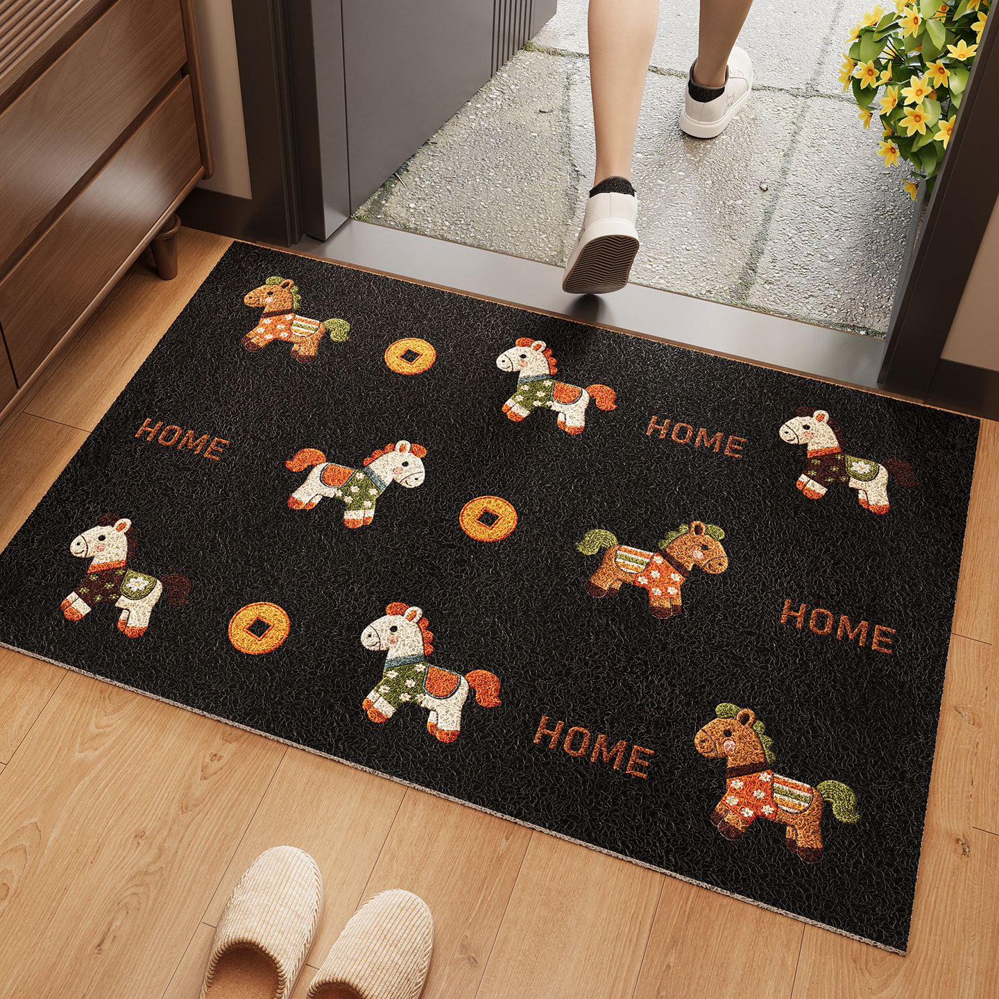 马年入户门地垫轻奢高级感丝圈防滑脚垫2026新款耐脏除尘地毯门垫,居家布艺,入户地垫,淘宝优惠券,粉丝福利购,淘宝优惠卷