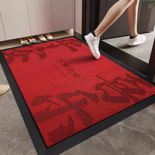 高端入户门地垫红色耐脏免洗玄关地毯高级感别墅大门口防滑蹭脚垫
