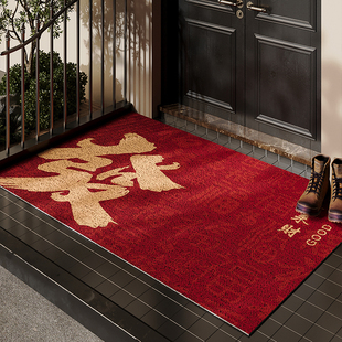 丝圈入户门地垫PVC红色喜庆蛇年大门口刮泥除尘进门脚垫地毯定制