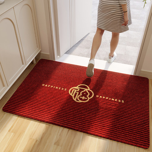 入户门地垫红色喜庆防滑脚垫中式高端刺绣大门口进门耐脏免洗地毯