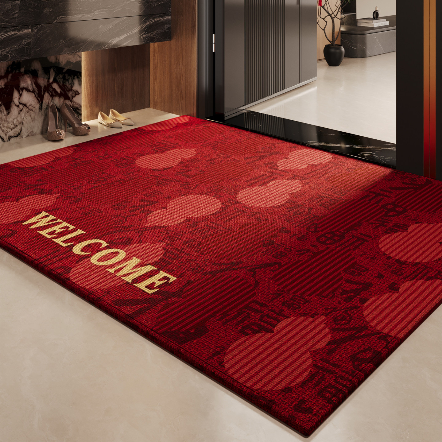 红色入户门地垫玄关大门口门垫防滑脚垫耐磨耐脏除尘蹭土室外地毯,居家布艺,入户地垫,淘宝优惠券,粉丝福利购,淘宝优惠卷