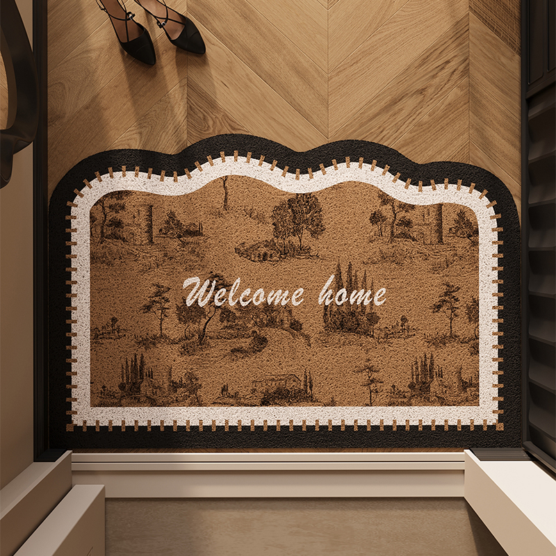 丝圈入户门地垫大门口防水防滑蹭脚垫复古风家用玄关耐脏免洗地毯