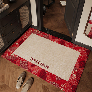 红色喜庆玄关入户门地垫新年2026新款 防滑脚垫耐脏除尘高级感地毯