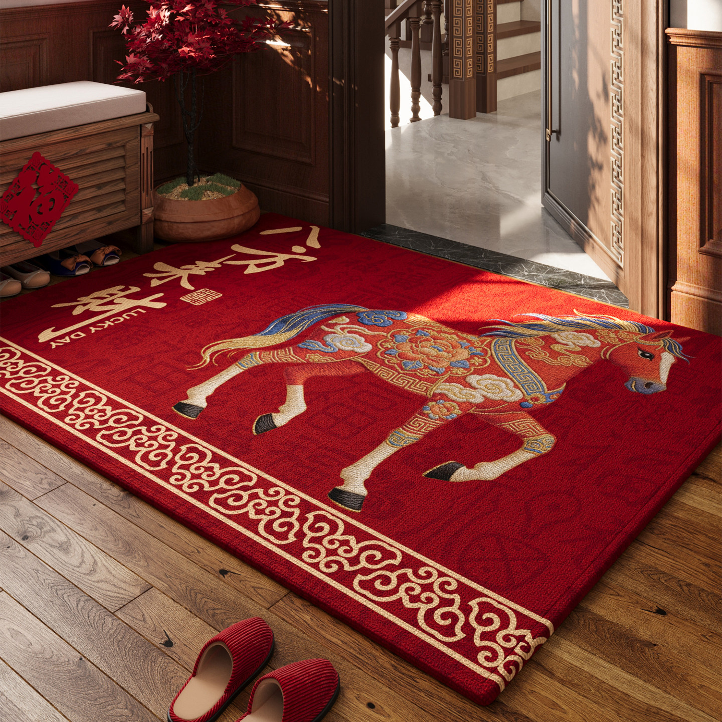 红色入户门地垫玄关大门口门垫防滑脚垫喜庆高级感耐磨可裁剪地毯,居家布艺,入户地垫,淘宝优惠券,粉丝福利购,淘宝优惠卷