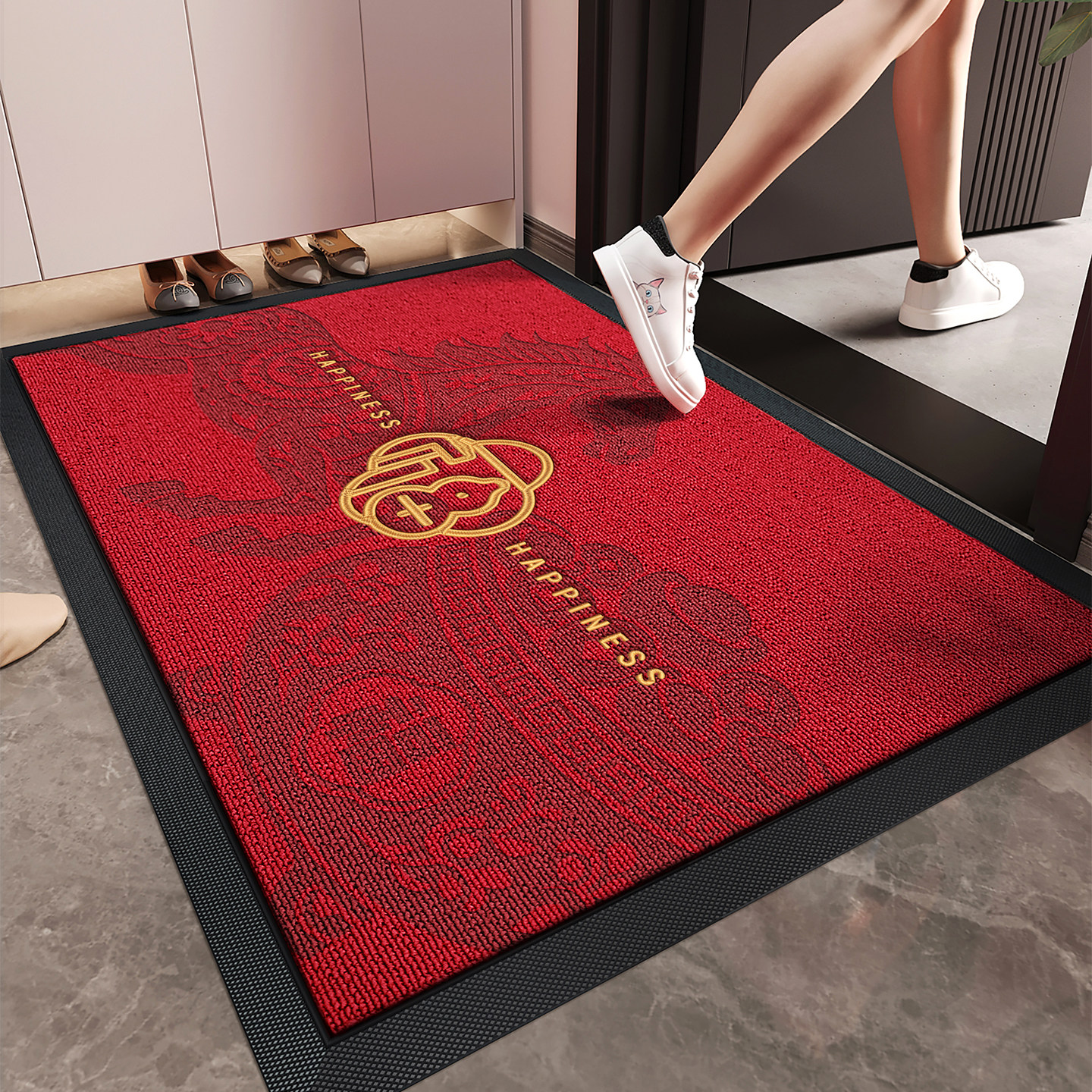 2026新款红色马年入户门地垫喜庆玄关防滑脚垫耐脏除尘高级感地毯,居家布艺,入户地垫,淘宝优惠券,粉丝福利购,淘宝优惠卷