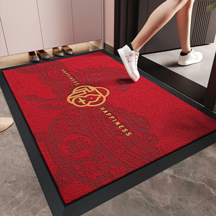 2026新款红色马年入户门地垫喜庆玄关防滑脚垫耐脏除尘高级感地毯
