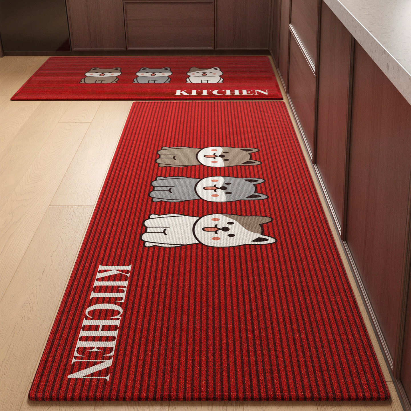 厨房地垫红色喜庆防滑防摔脚垫家用长条耐磨耐脏除尘免洗可擦地毯,居家布艺,厨房地垫,淘宝优惠券,粉丝福利购,淘宝优惠卷