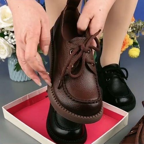 弥尊大东妈妈皮鞋女2024新款女鞋软底软面妈妈鞋休闲百搭厚底单鞋