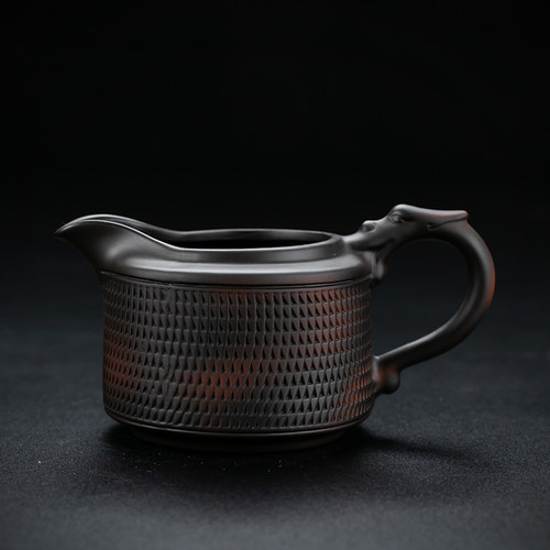 紫陶跳刀纹公道杯家用茶具复古紫陶泡茶器茶海陶瓷分茶器公杯匀杯