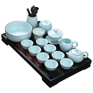 儒雅汝窑茶具功夫茶具套装家用轻奢高档茶杯茶壶可养开片轻奢礼品