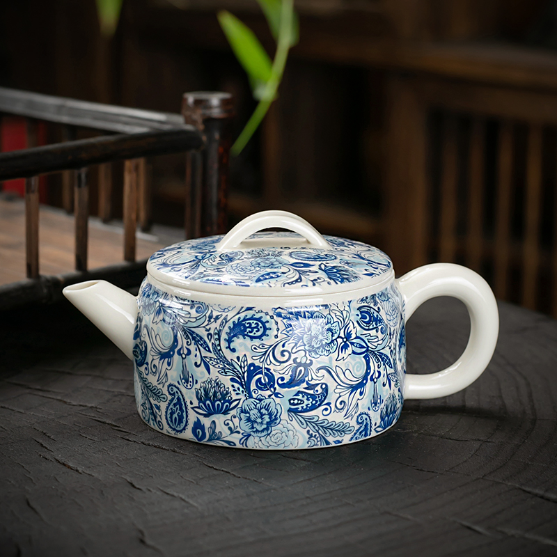 草木灰青花茶壶2025新款高颜值陶瓷泡茶壶家用单个大容量汉瓦壶