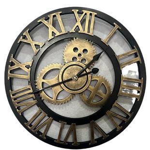 复古挂钟木质齿轮装 罗马工业风客厅钟表静音创意挂钟 饰墙钟个性