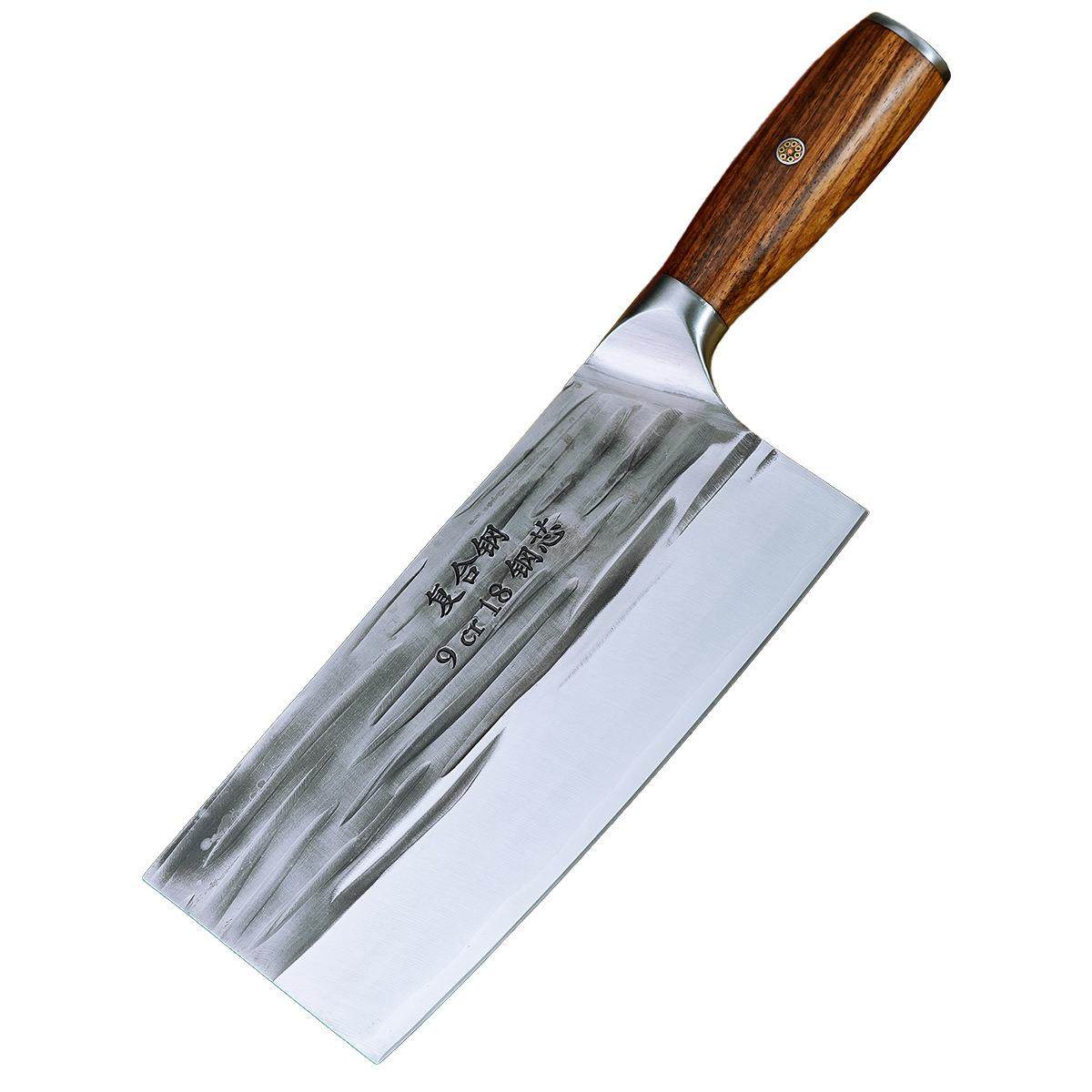 刀90Cr18Mov全钢手工锻打锤纹锻打全钢斩切刀家庭厨用切菜复