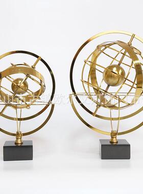 现代简约大理石金属地球仪轻奢书房酒店别墅家居软装饰品铁艺摆件