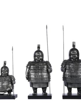 新中式兵马俑摆件礼品胖士兵书挡树脂工艺品家居创意软装