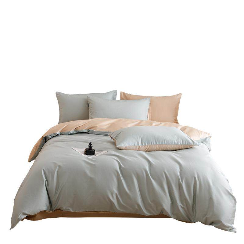 轻奢纯色100S贡缎全棉床上四件套简约撞色床单被套床笠床品1.8m