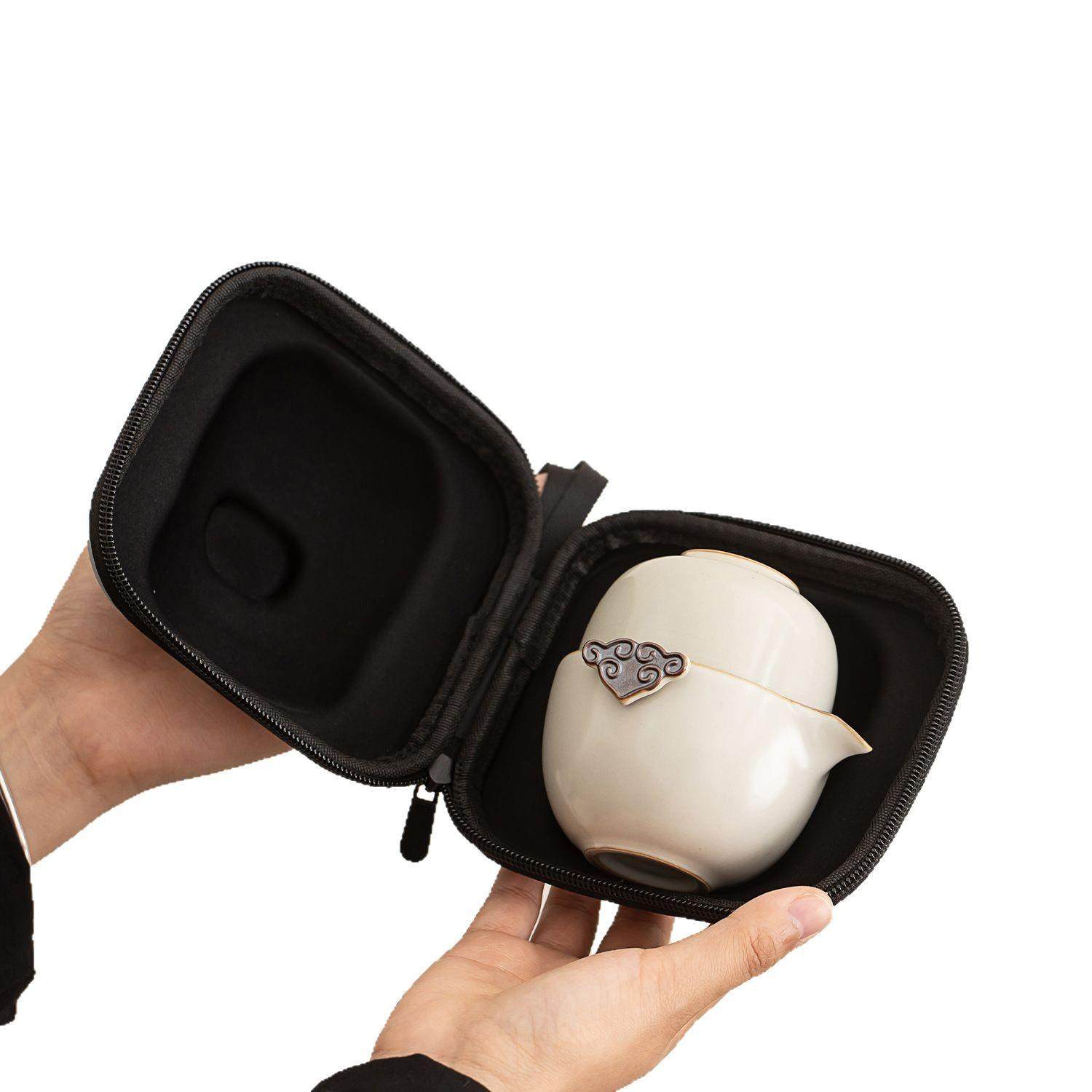 汝窑旅行茶具套装便携式收纳包一壶两杯快客杯户外礼品陶瓷泡茶壶,餐饮具,旅行茶具,淘宝优惠券,粉丝福利购,淘宝优惠卷