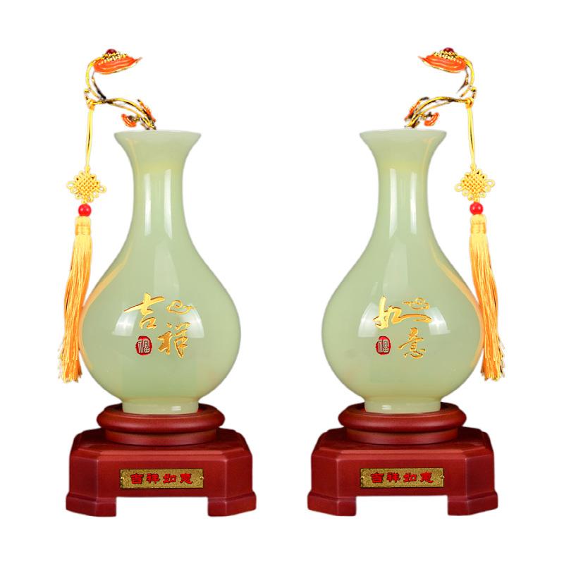 富贵满堂琉璃玉石花瓶摆件酒柜电视柜装饰品乔迁新居礼品