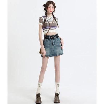 ZSFA高腰牛仔短裙女御姐百搭复古辣妹a字马甲线防走光包臀半身裙