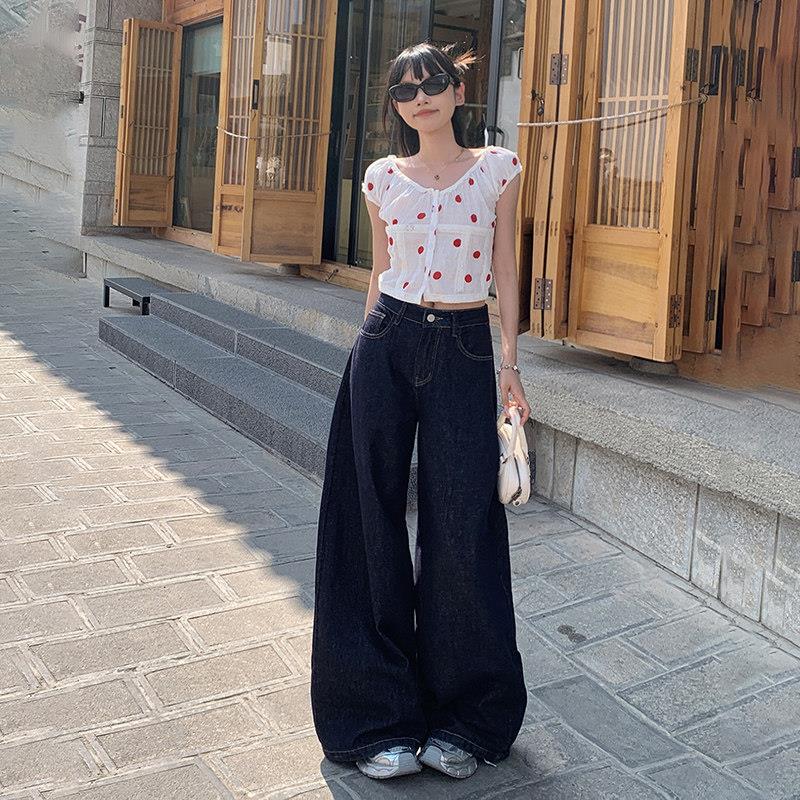 弄格阔腿牛仔裤女春夏季2026新品复古宽松百搭显瘦垂感拖地裤子图片