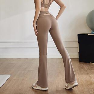 春 跑步运动喇叭阔腿裤 dcw性感健身裤 女高腰提臀裸感训练瑜伽长裤