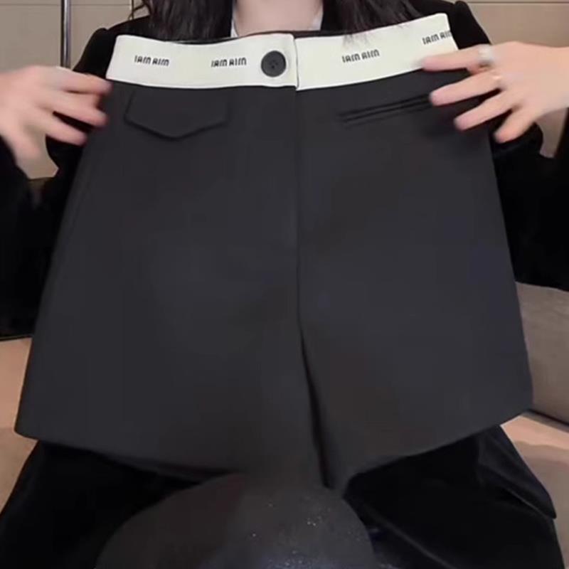 黑色短裤女2025年早春新款高腰时尚休闲百搭小香风a字型阔腿裤子