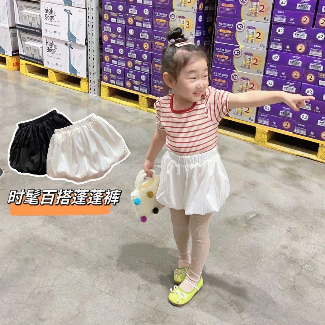 夏季短裤韩版小清新纯色简约花苞裤女宝夏款甜美百搭灯笼裤