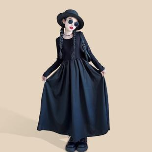 女童连衣裙酷飒风女孩秋天穿的裙子2025新款女大童高级感法式长裙