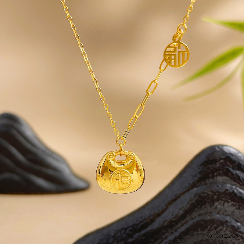 5G黄金空心福袋福字小金坨AB调节亮面项套链