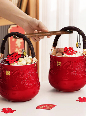 子孙桶结婚用的女方陪嫁妆新婚红色喜桶一对娘家婚庆宝桶装饰摆件