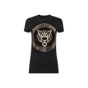 PLEIN SPORT女士老虎头印花圆领修身短袖T恤