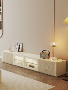 掌上明珠家具奶油风电视柜茶几组合简约现代法式实木奶白色电视机