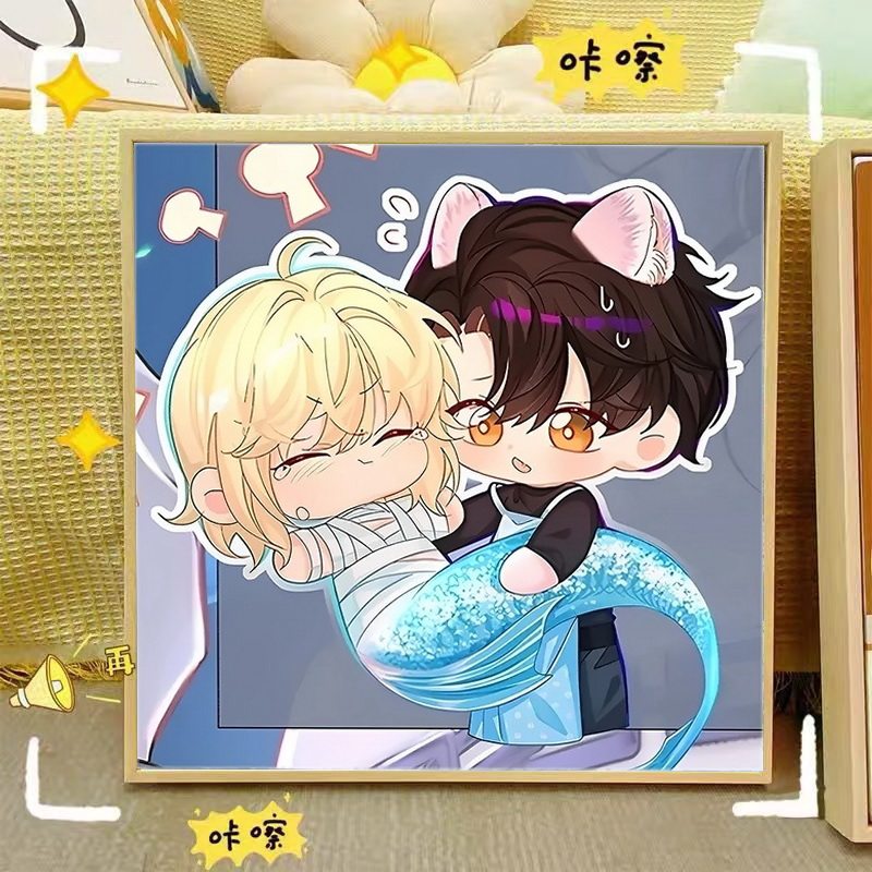 人鱼陷落数字油画diy兰波卡通动漫q版手绘填色涂色装饰治愈油彩画