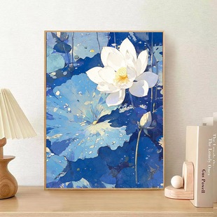 荷塘月色荷花数字油画diy清廉文化作品廉洁手工填色简单画油彩画