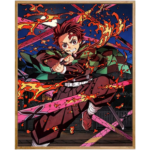 鬼灭之刃数字油画diy卡通动漫人物自己填色手绘涂色画创意油彩画