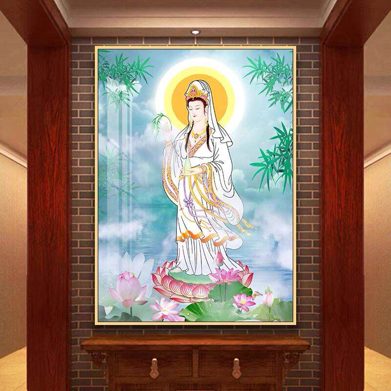 观世音观音菩萨画像普贤文殊地藏大势至弥勒佛像玄关家用供奉挂画