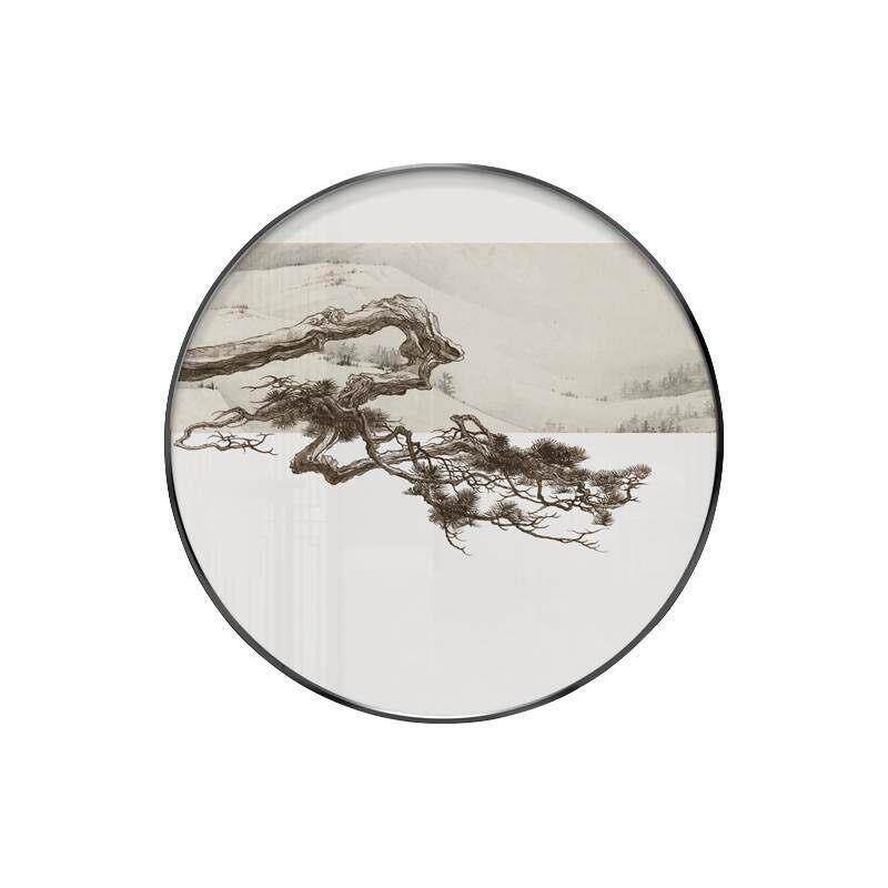 新中式禅意装饰画软装样板房松树竹挂画客厅玄关沙发背景墙圆形画