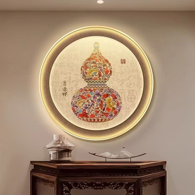 吉祥葫芦装饰画圆形挂画客厅入户玄关酒店壁画LED感应灯楼梯拐角图片