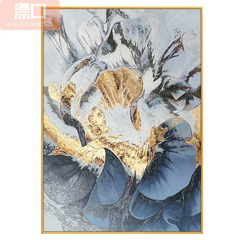 大芬村手绘油画金色牡丹抽象轻奢玄关装饰画现代客厅餐厅走廊挂画图片