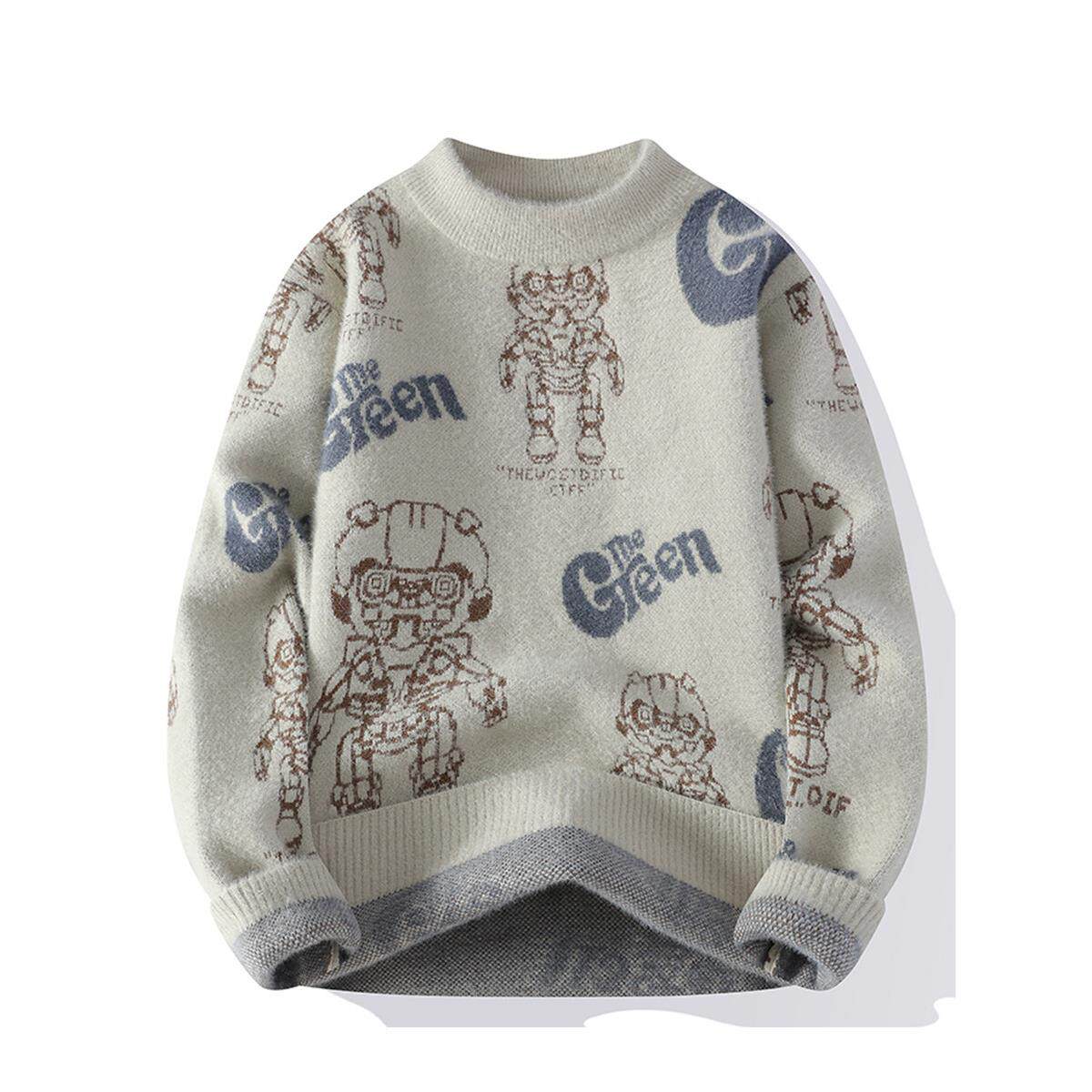 恒源祥羊毛衫男初中学生冬季卡通青少年不起球中领内搭半高领毛衣