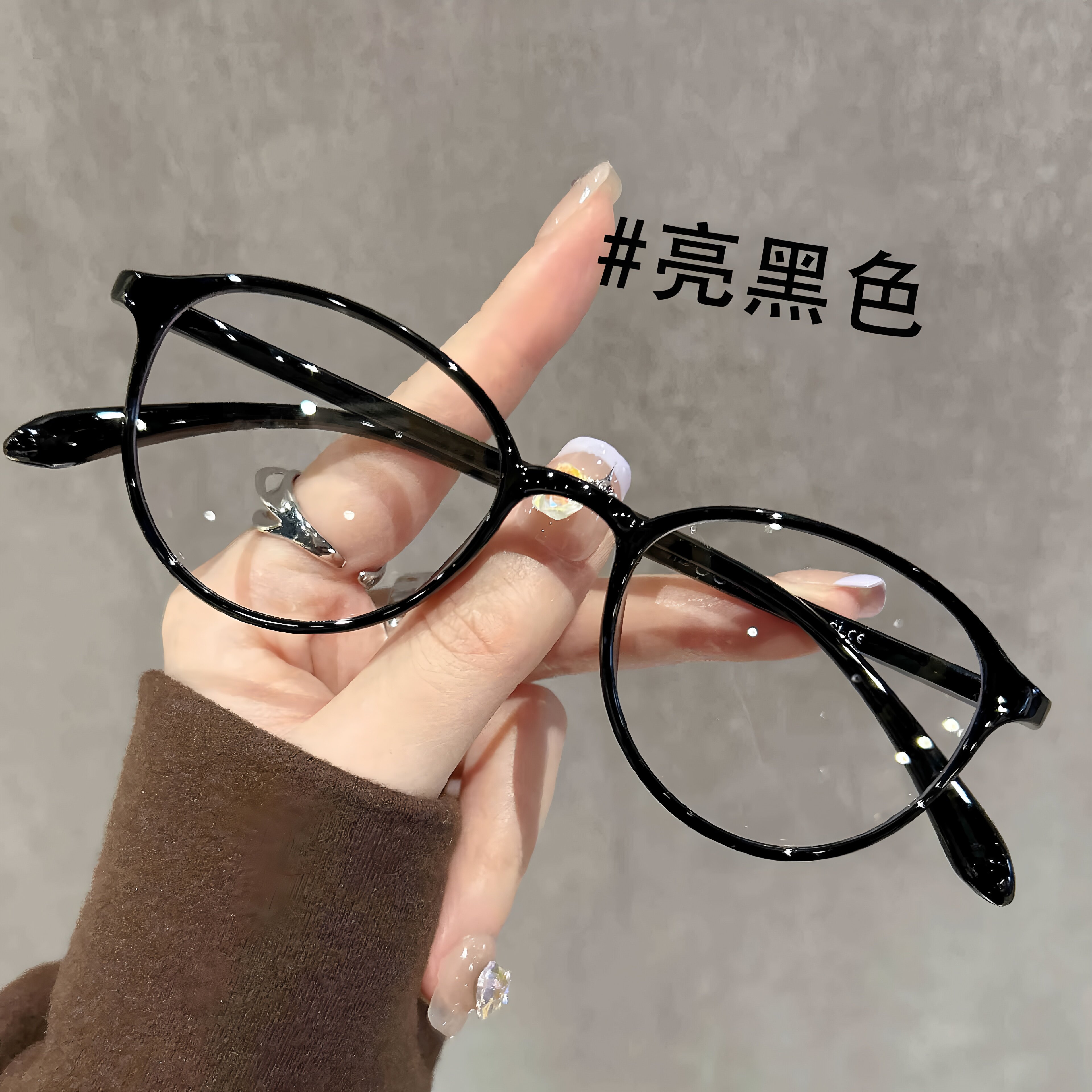 日系小框近视眼镜框女黑框超轻椭圆可配高度数小脸复古茶色眼睛架